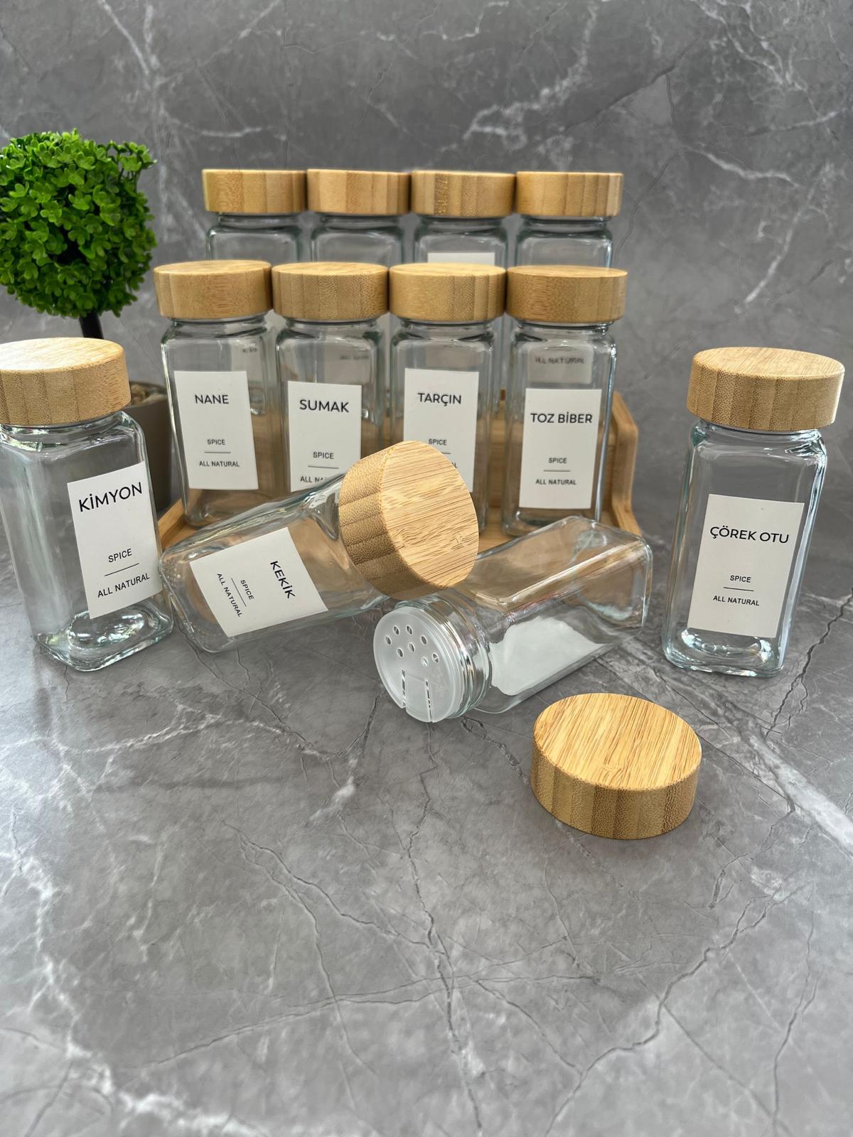 MİEN BAMBU KAPAKLI CAM BAHARATLIK SETİ