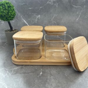 MİEN BAMBU KAPAKLI CAM KAHVALTI SETİ
